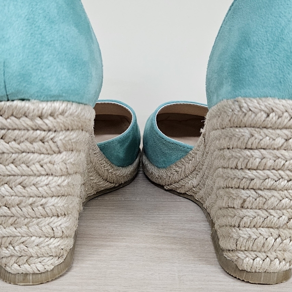Turquoise Suede Ankle-Strap Espadrille Wedges - Picture 5 of 6